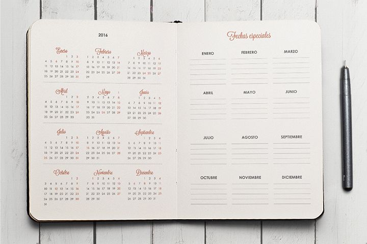calendario 2016 con los 12 meses y fechas especiales